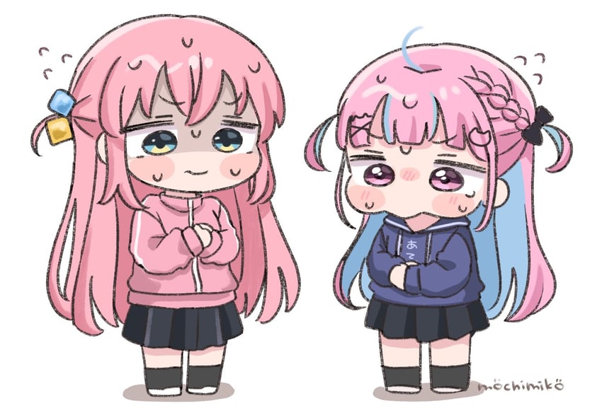 gotoh hitori and minato aqua (hololive and 1 more) drawn by mochimiko