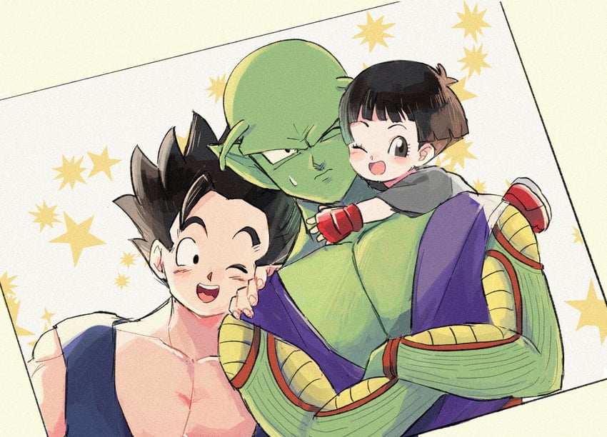 son gohan, pan, and piccolo (dragon ball and 2 more) drawn by j_ooey
