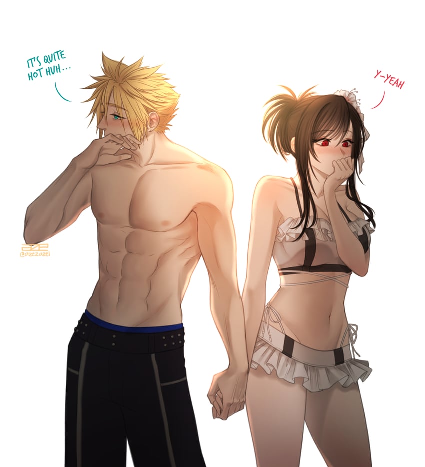 tifa lockhart and cloud strife (final fantasy and 3 more) drawn by azezazel
