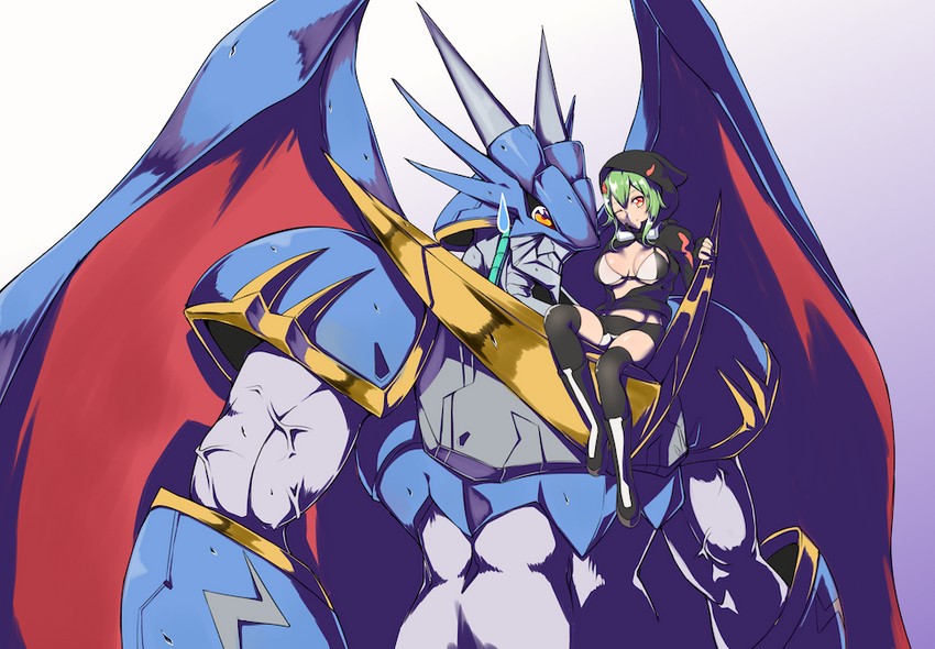 shinomiya rina and ulforcev-dramon (digimon and 1 more) drawn by ryo@