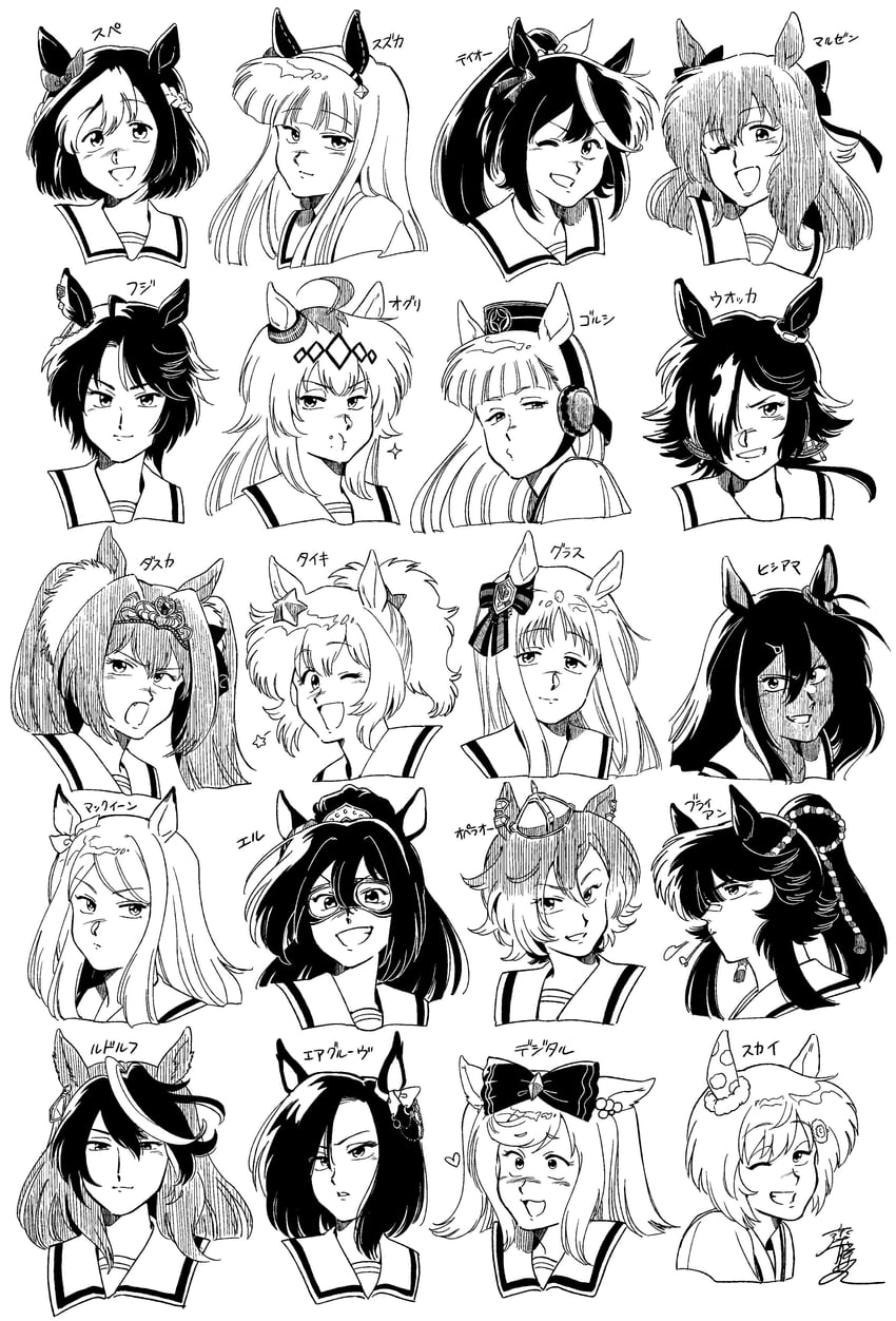gold ship, daiwa scarlet, mejiro mcqueen, tokai teio, silence suzuka, and 15 more (umamusume) drawn by baaang_joe