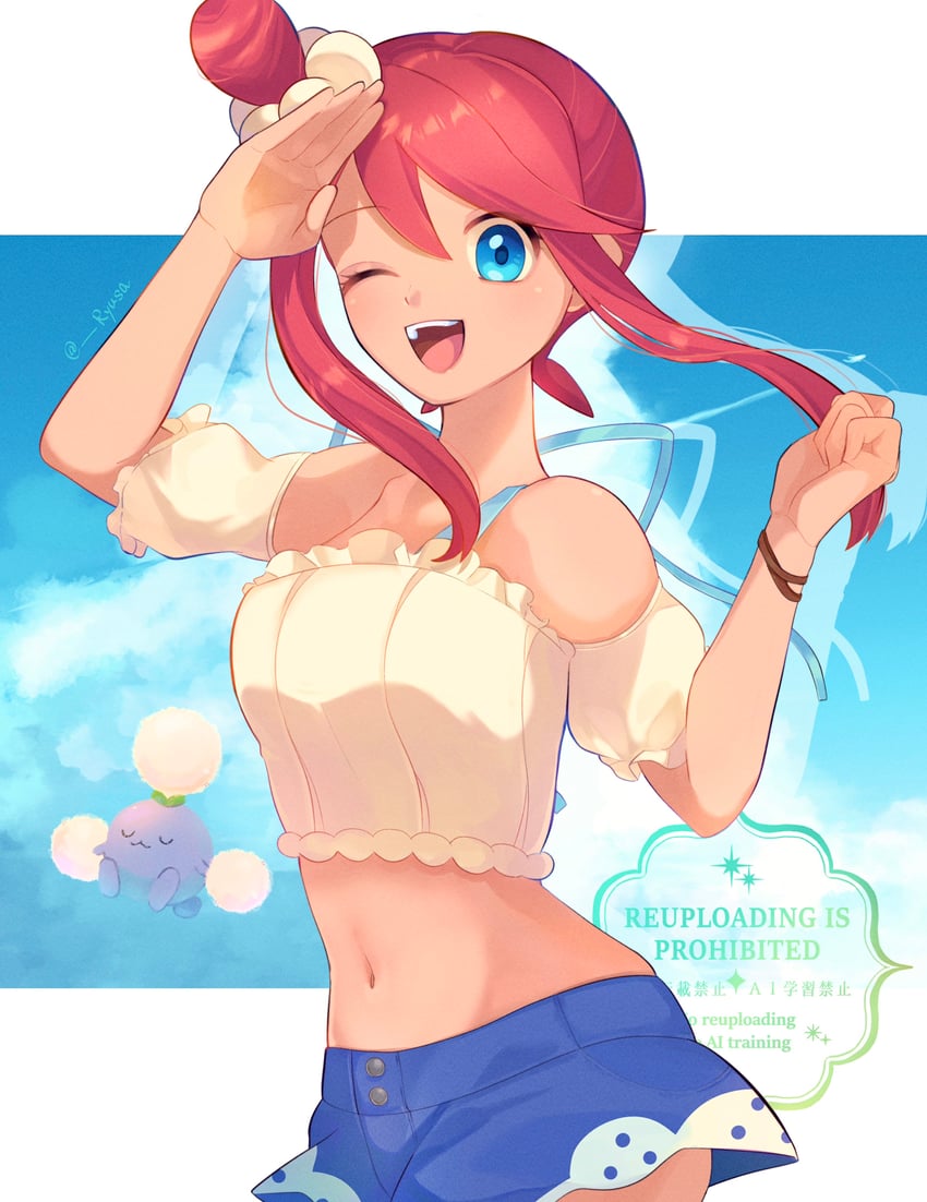 skyla and jumpluff (pokemon and 1 more) drawn by ryusa_(gjgd7445)