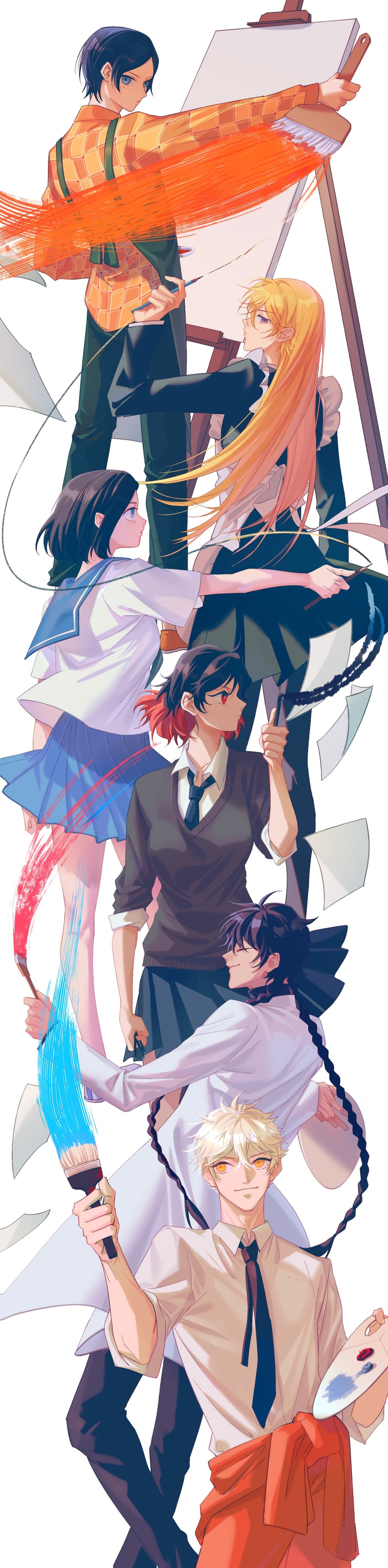 yaguchi yatora, hashida haruka, ayukawa ryuuji, takahashi yotasuke, mori maru, and 1 more (blue period) drawn by duanduan