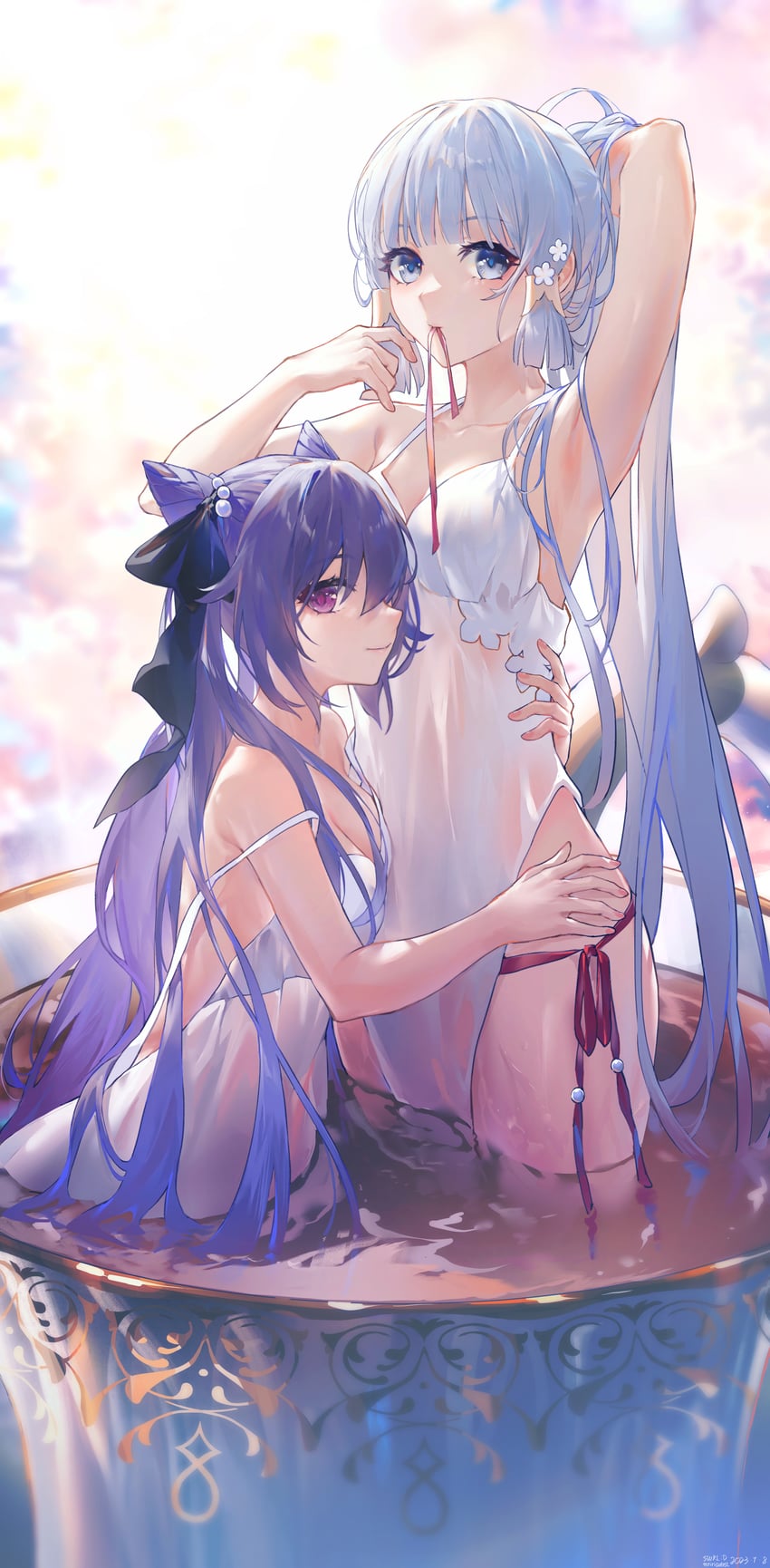 keqing and kamisato ayaka (genshin impact) drawn by swkl:d