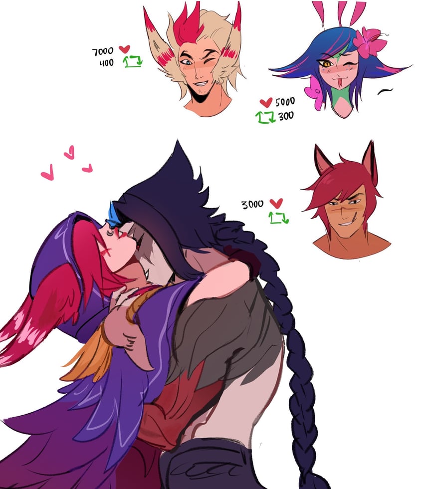 xayah, neeko, sett, kayn, and rakan (league of legends) drawn by aleriy