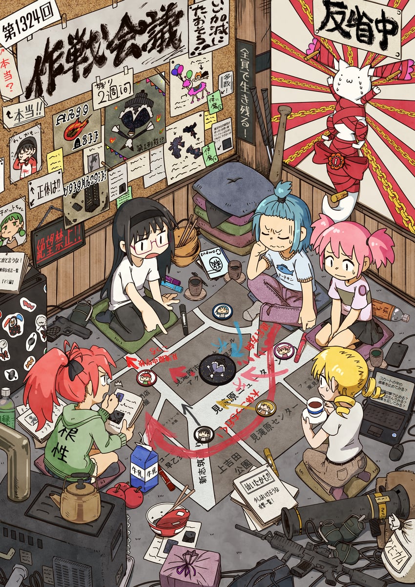 akemi homura, kaname madoka, miki sayaka, sakura kyoko, tomoe mami, and 2 more (mahou shoujo madoka magica) drawn by okai_(pixiv6333)