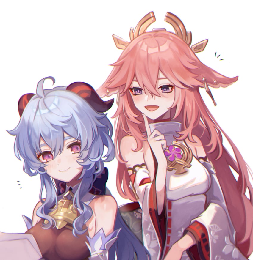 ganyu and yae miko (genshin impact) drawn by kino_(m6t2a)