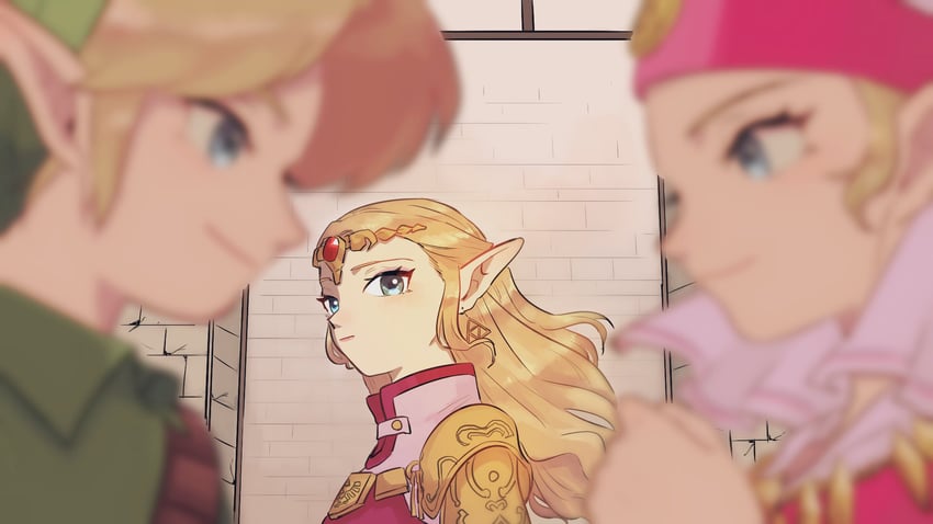 link, princess zelda, young link, and young zelda (the legend of zelda and 1 more) drawn by yamori_(yamoooon21)