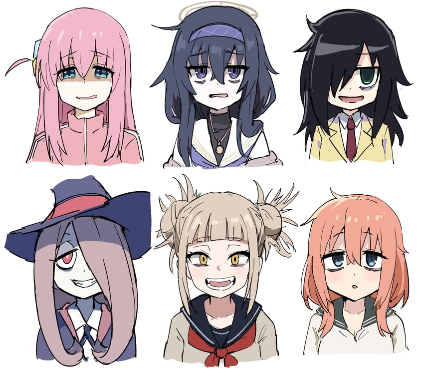 gotoh hitori, kuroki tomoko, ui, toga himiko, sucy manbavaran, and 1 more (blue archive and 5 more) drawn by tenten_(chan4545)