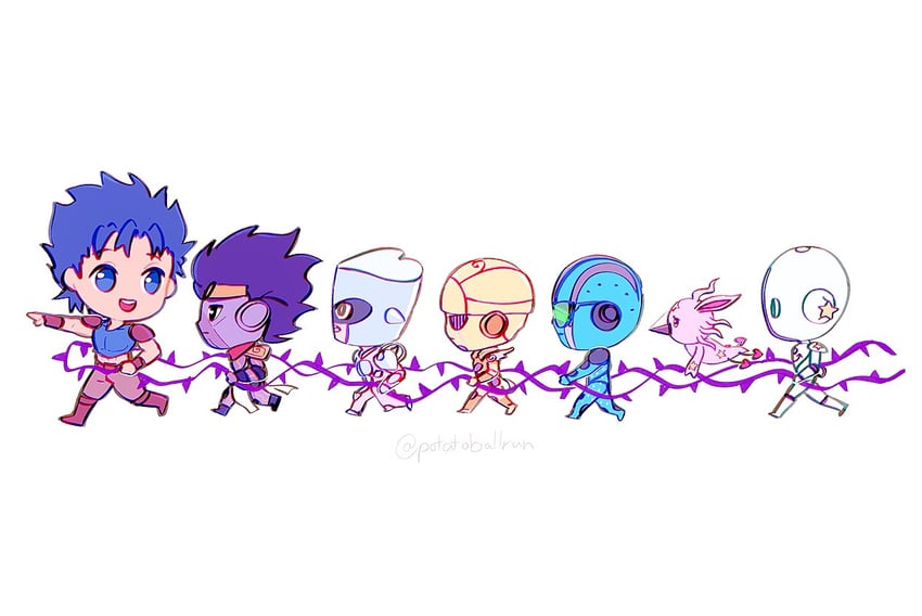 jonathan joestar, star platinum, hermit purple, crazy diamond, gold experience, and 4 more (jojo no kimyou na bouken and 7 more) drawn by potatotop