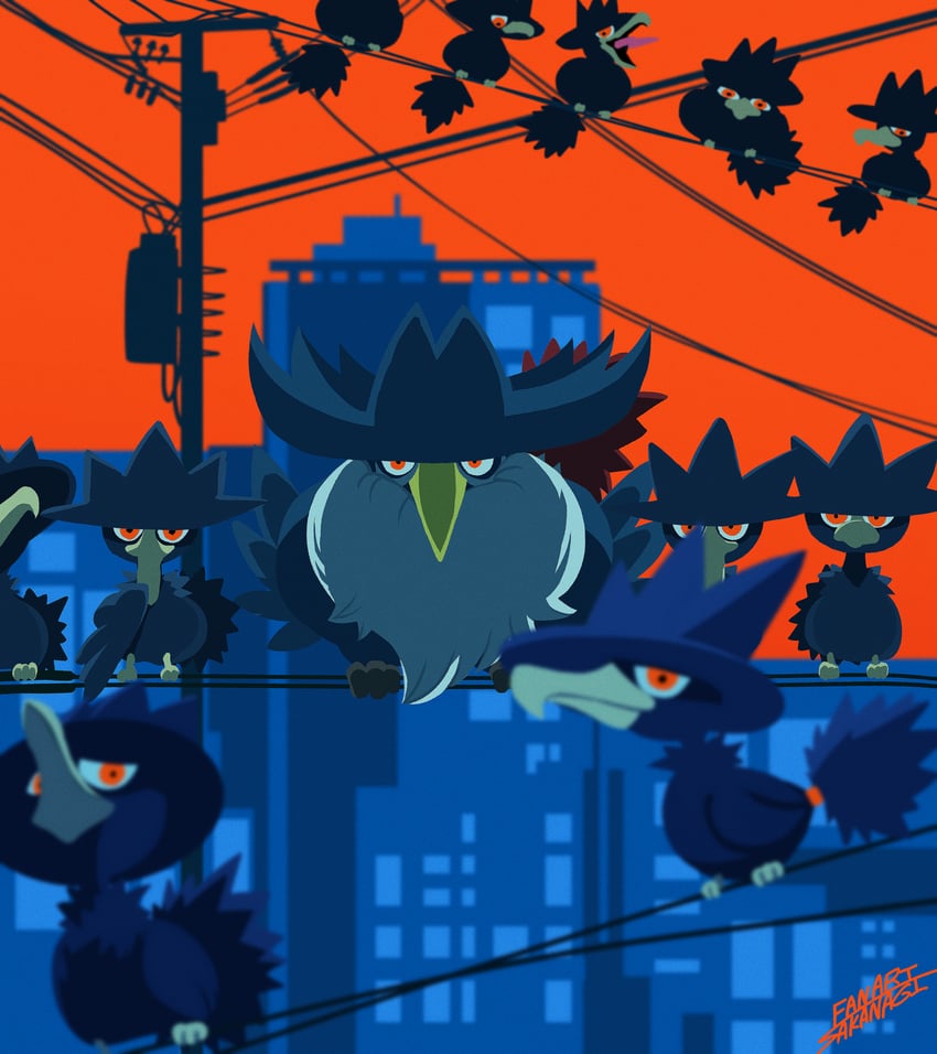 murkrow and honchkrow (pokemon) drawn by sakanagi_(a_r_co)