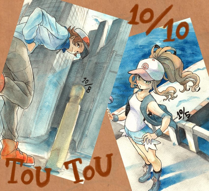 hilda and hilbert (pokemon and 1 more) drawn by hasu_(2157hasu)