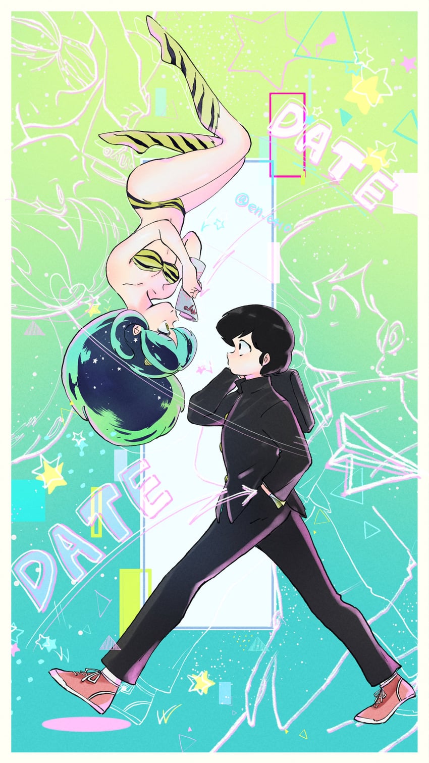lum and moroboshi ataru (urusei yatsura) drawn by en_0410