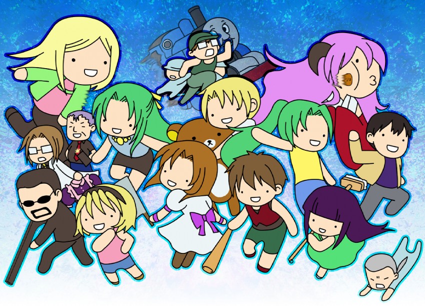 furude rika, ryuuguu rena, houjou satoko, sonozaki mion, hanyuu, and 10 more (higurashi no naku koro ni and 2 more) drawn by kashiwa_kiseri