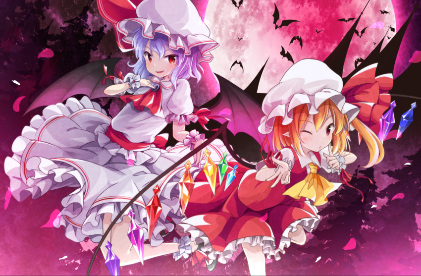 remilia scarlet and flandre scarlet (touhou) drawn by tobi_(nekomata_homara)