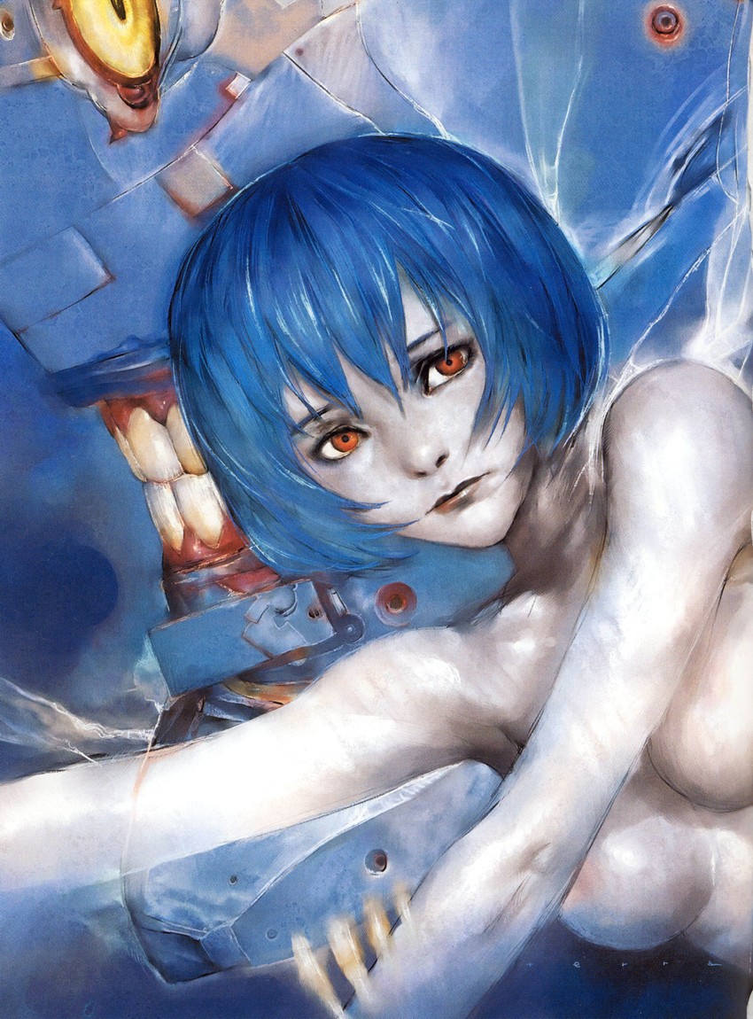 ayanami rei and eva 00 (neon genesis evangelion) drawn by terada_katsuya