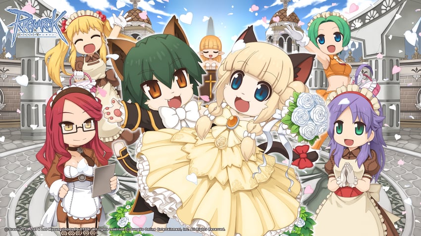 summoner, pavianne, curly sue, sampaguita, and lyrus (ragnarok online) drawn by yuichirou