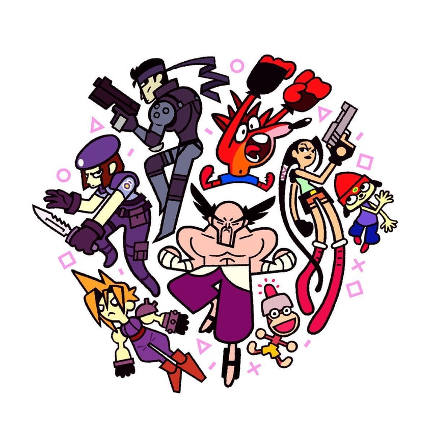 cloud strife, jill valentine, solid snake, lara croft, mishima heihachi, and 3 more (final fantasy and 9 more) drawn by sfbdim
