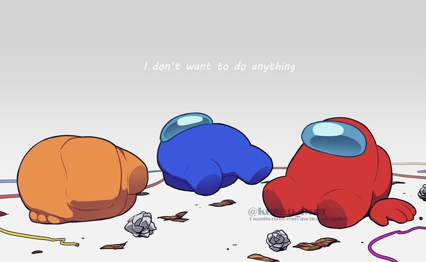crewmate, red, blue, and orange (among us) drawn by kiman