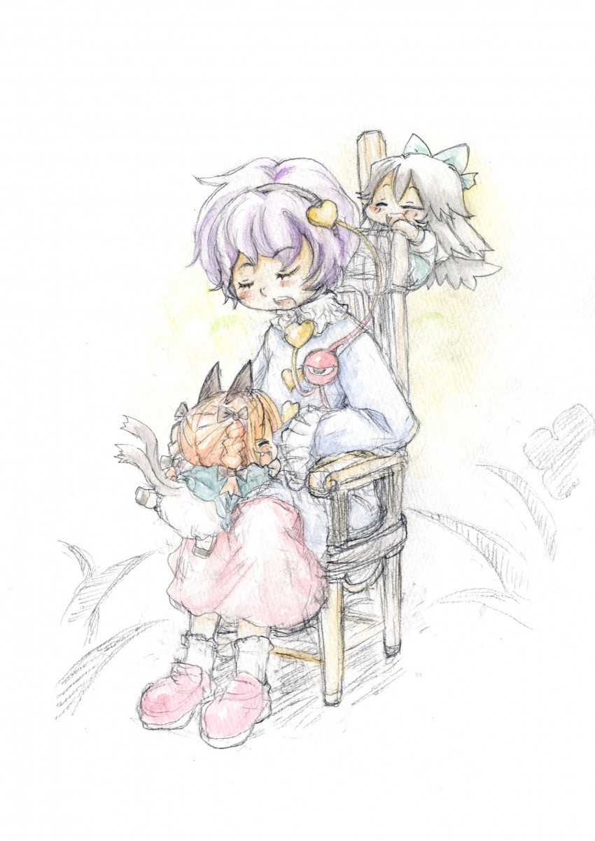 komeiji satori, kaenbyou rin, and reiuji utsuho (touhou) drawn by baku_taso