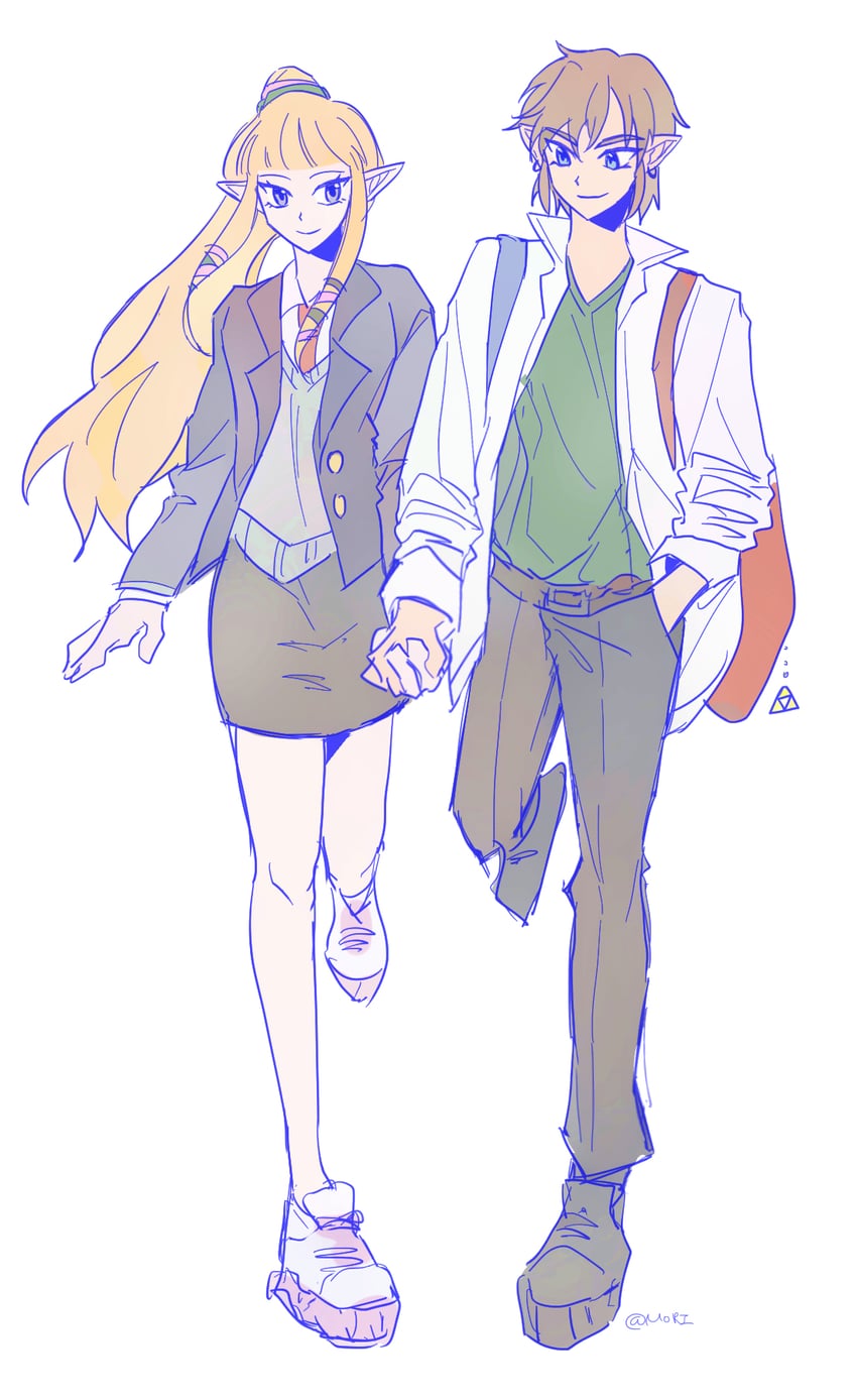 link and princess zelda (the legend of zelda and 1 more) drawn by mori_(vvmorivv)