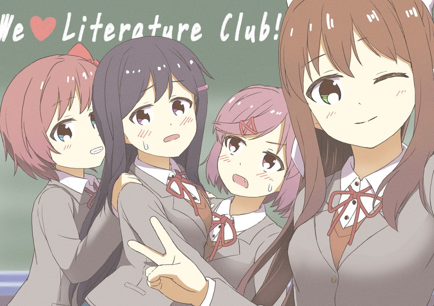 monika, natsuki, yuri, and sayori (doki doki literature club) drawn by susonofuji