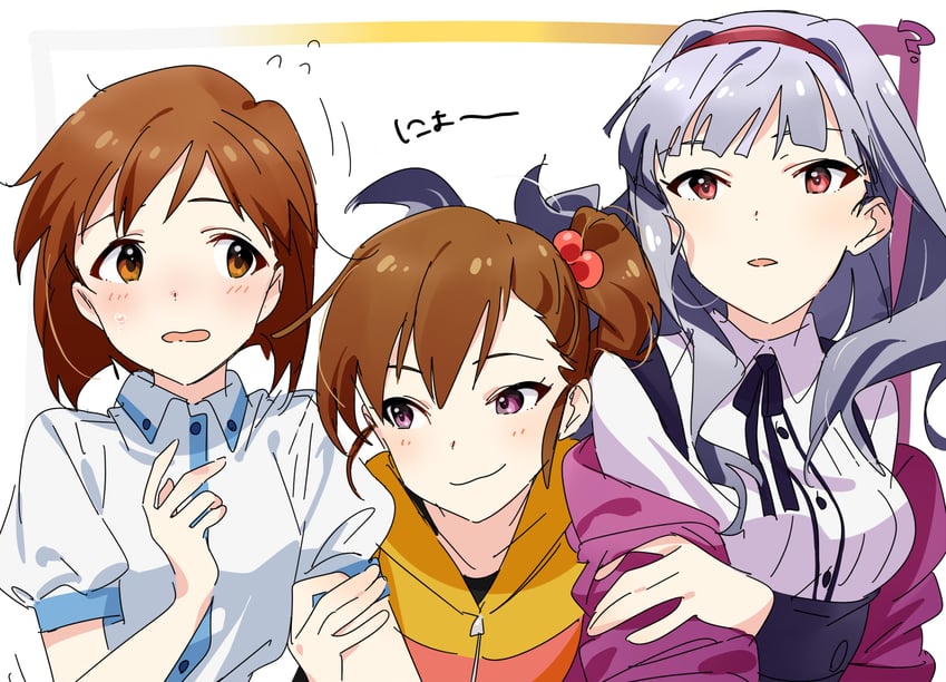 shijou takane, hagiwara yukiho, and futami mami (idolmaster) drawn by yomosaka