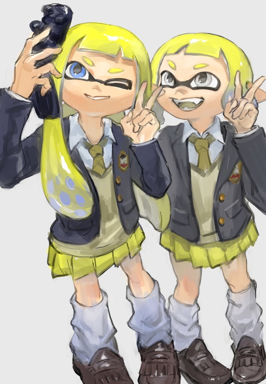 inkling player character and inkling girl (splatoon) drawn by ga4me4