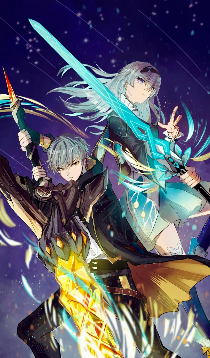trailblazer, firefly, and caelus (honkai and 1 more) drawn by sumihoyo