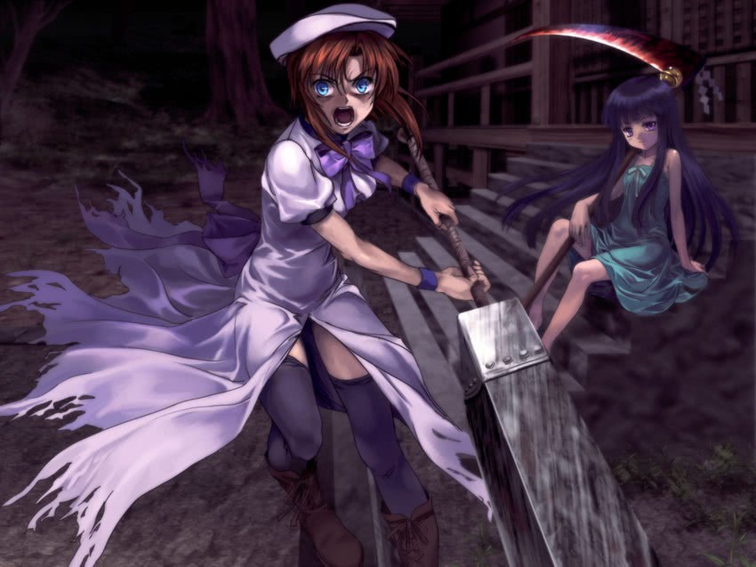 furude rika and ryuuguu rena (higurashi no naku koro ni) drawn by mutsuki_(moonknives)