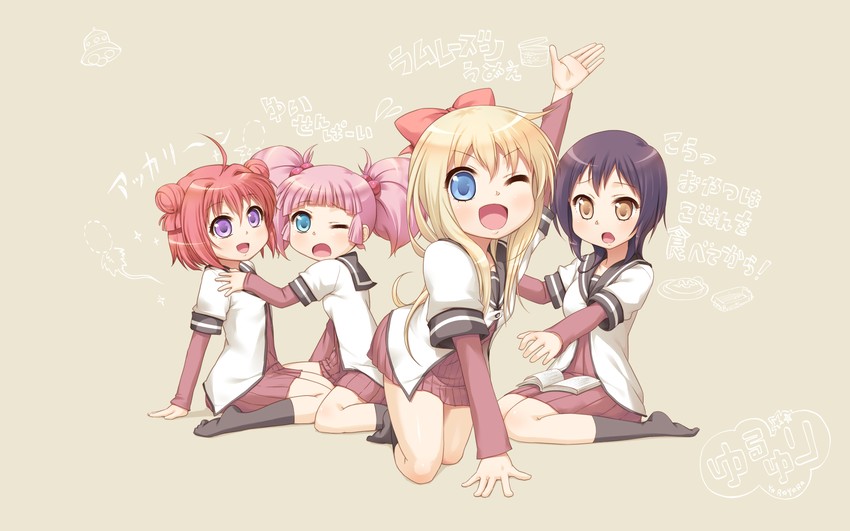 toshinou kyouko, akaza akari, funami yui, and yoshikawa chinatsu (yuruyuri) drawn by masamaru7