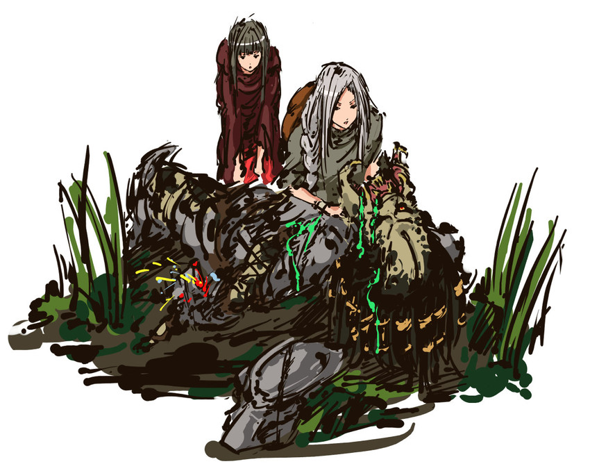 houraisan kaguya, yagokoro eirin, and predator (touhou and 1 more) drawn by nameo_(judgemasterkou)