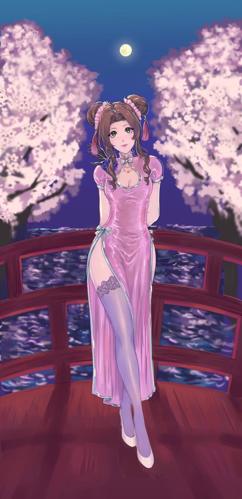 aerith gainsborough (final fantasy and 2 more) drawn by kivavis