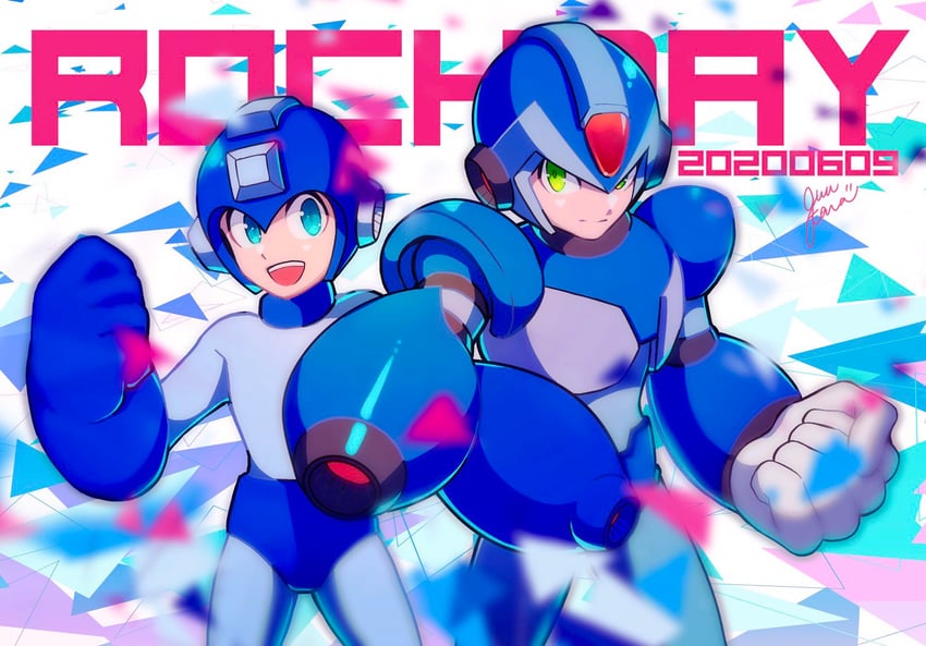 x and mega man (mega man and 1 more) drawn by guutara
