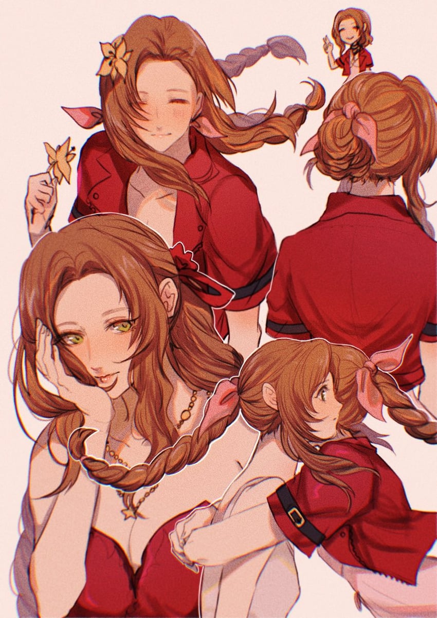 aerith gainsborough (final fantasy and 3 more) drawn by sera_(serappi)