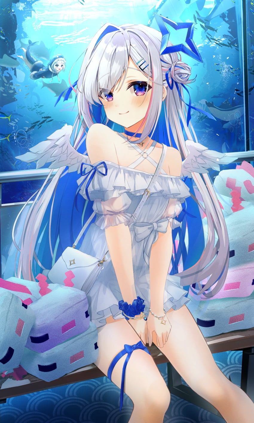 gawr gura, amane kanata, and axolotl (hololive and 2 more) drawn by hai_0013