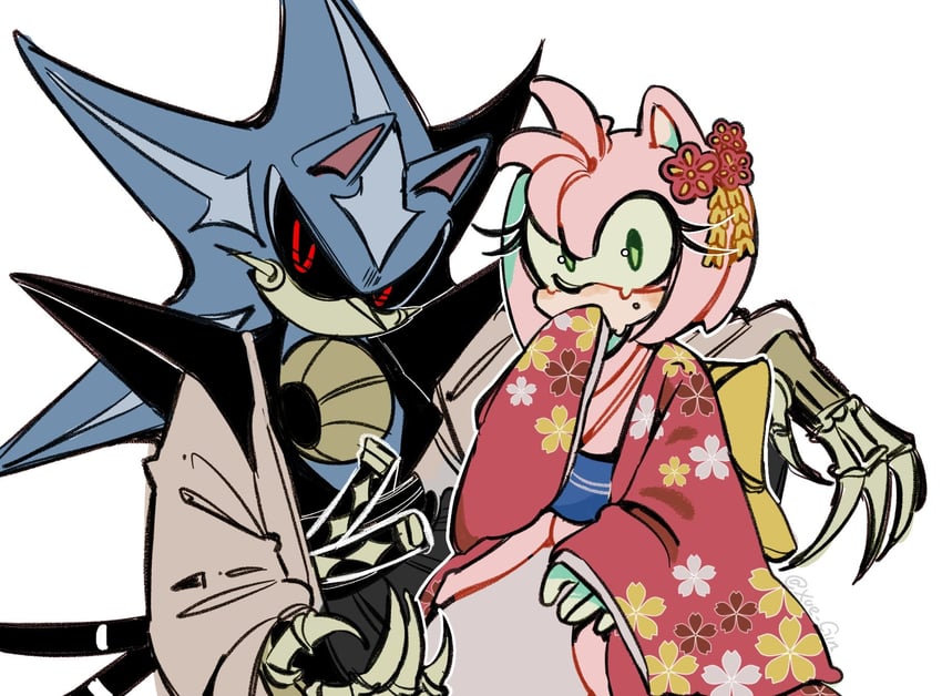amy rose, metal sonic, and neo metal sonic (sonic and 2 more) drawn by xue_gin