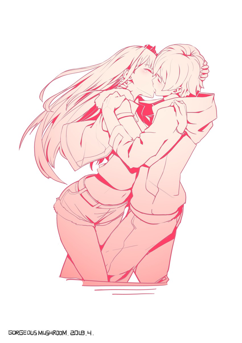 zero two and hiro (darling in the franxx) drawn by gorgeous_mushroom