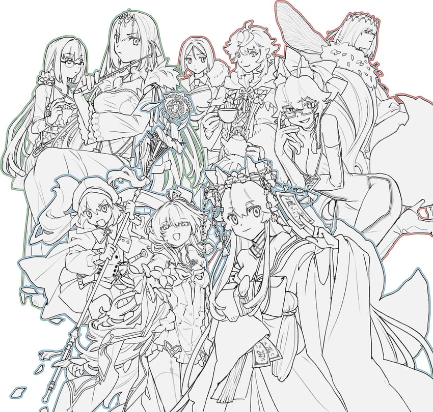 artoria pendragon, tamamo, scathach, tamamo no mae, artoria caster, and 6 more (fate and 1 more) drawn by m_12170