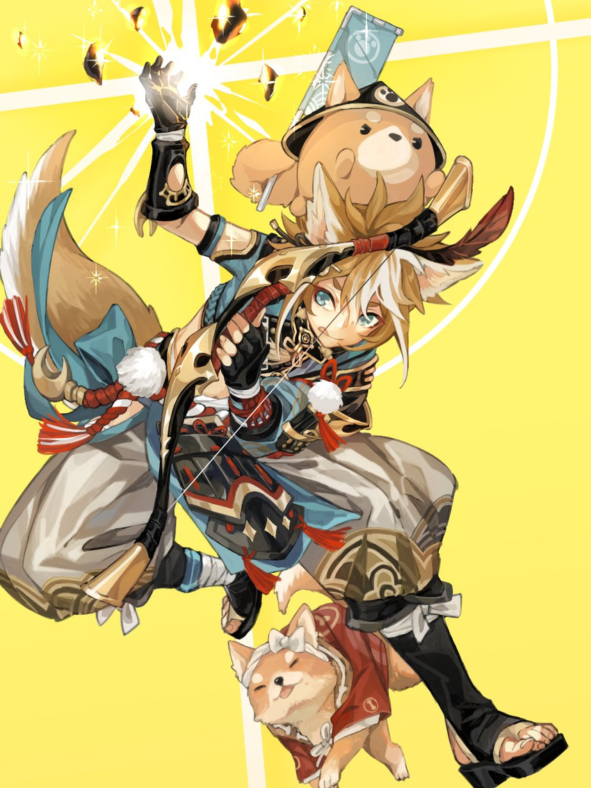 gorou and taroumaru (genshin impact) drawn by yoco_n