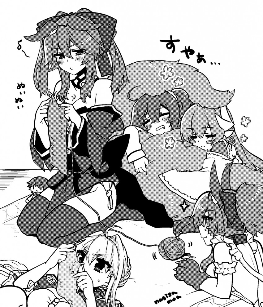 fujimaru ritsuka, tamamo, nero claudius, tamamo no mae, kiyohime, and 1 more (fate and 2 more) drawn by higaragi