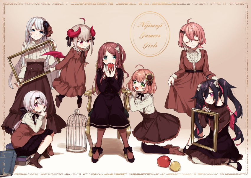 makaino ririmu, shiina yuika, sasaki saku, honma himawari, akabane youko, and 2 more (nijisanji) drawn by yamabukiiro