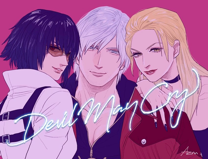 dante, lady, and trish (devil may cry and 1 more) drawn by azuma_xoxo_9