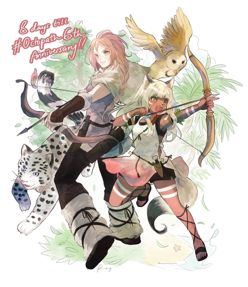 h'aanit, linde, ochette, and mahina (octopath traveler and 2 more) drawn by aubz