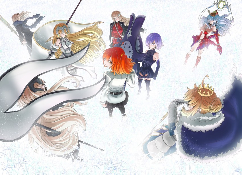 artoria pendragon, saber, mash kyrielight, fujimaru ritsuka, jeanne d'arc, and 5 more (fate and 3 more) drawn by moom0102