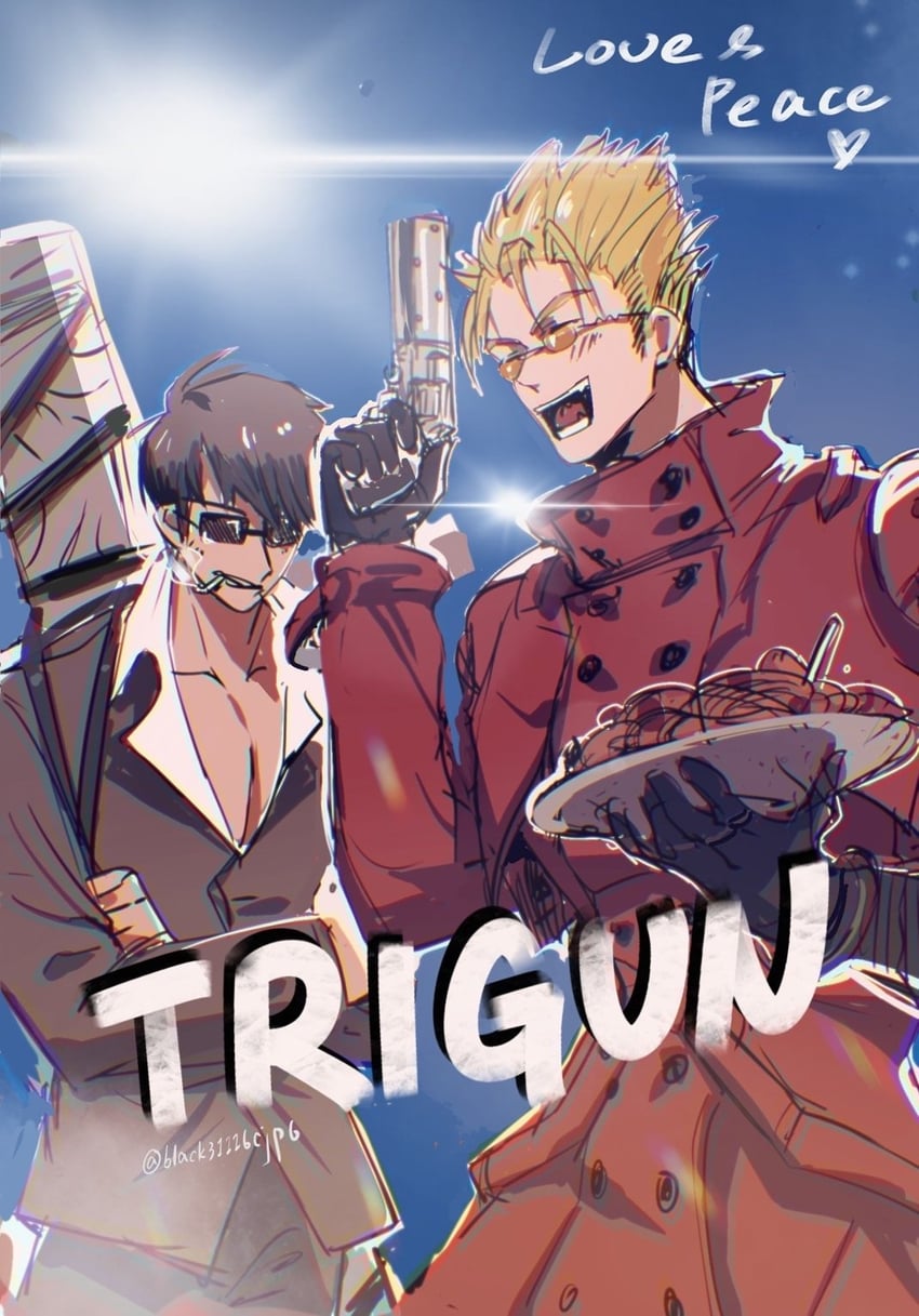 vash the stampede and nicholas d. wolfwood (trigun) drawn by black31116cjp6