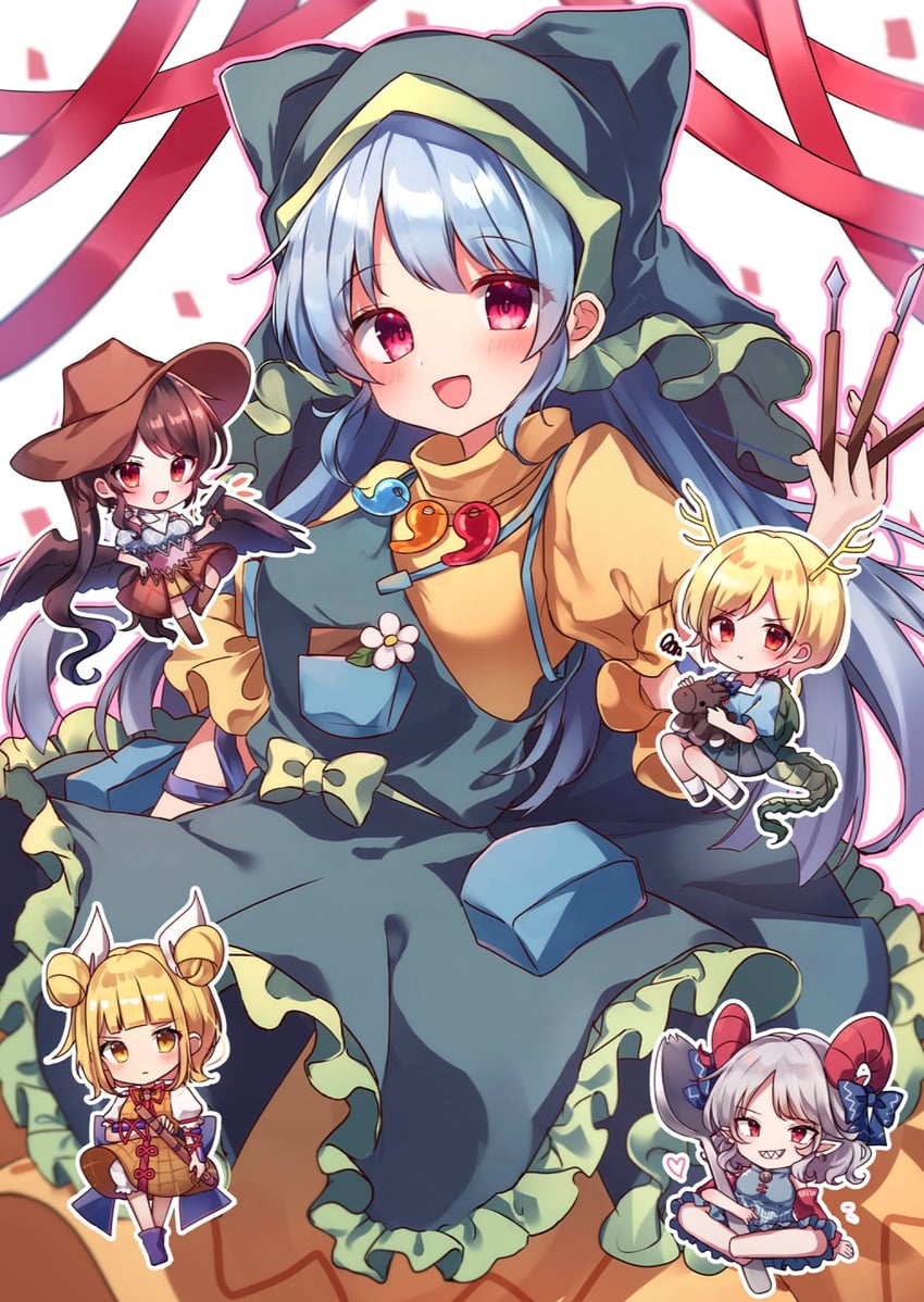 kicchou yachie, kurokoma saki, toutetsu yuuma, haniyasushin keiki, and joutouguu mayumi (touhou) drawn by moshihimechan