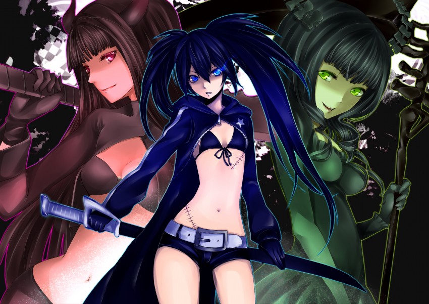 black rock shooter, dead master, and black gold saw (black rock shooter) drawn by roku_(hikokeng)