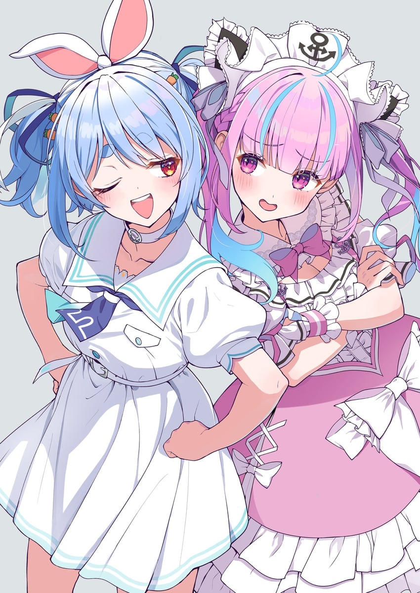 usada pekora and minato aqua (hololive) drawn by itaboon