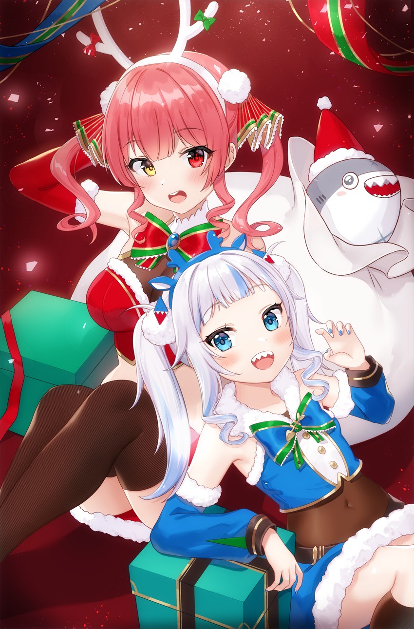 houshou marine, gawr gura, and bloop (hololive and 1 more) drawn by pn_(wnsl216)
